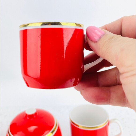 Vintage Hollohaza Hungary porcelain set, demitasses, sugar bowl, creamer, #1831 - Picture 2 of 10